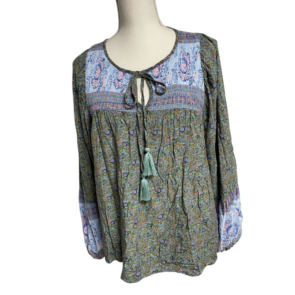 Grace + Karma Boho Floral Peasant Blouse‎ Women's Medium